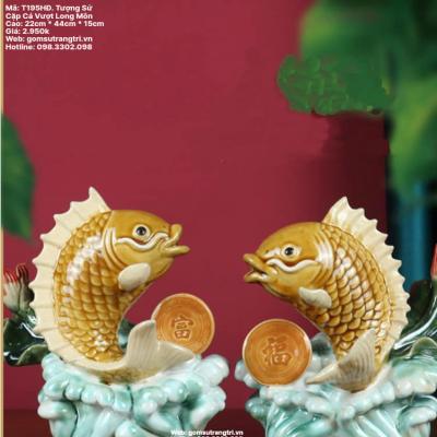 TƯỢNG SỨ CẶP CÁ VƯỢT LONG MÔN